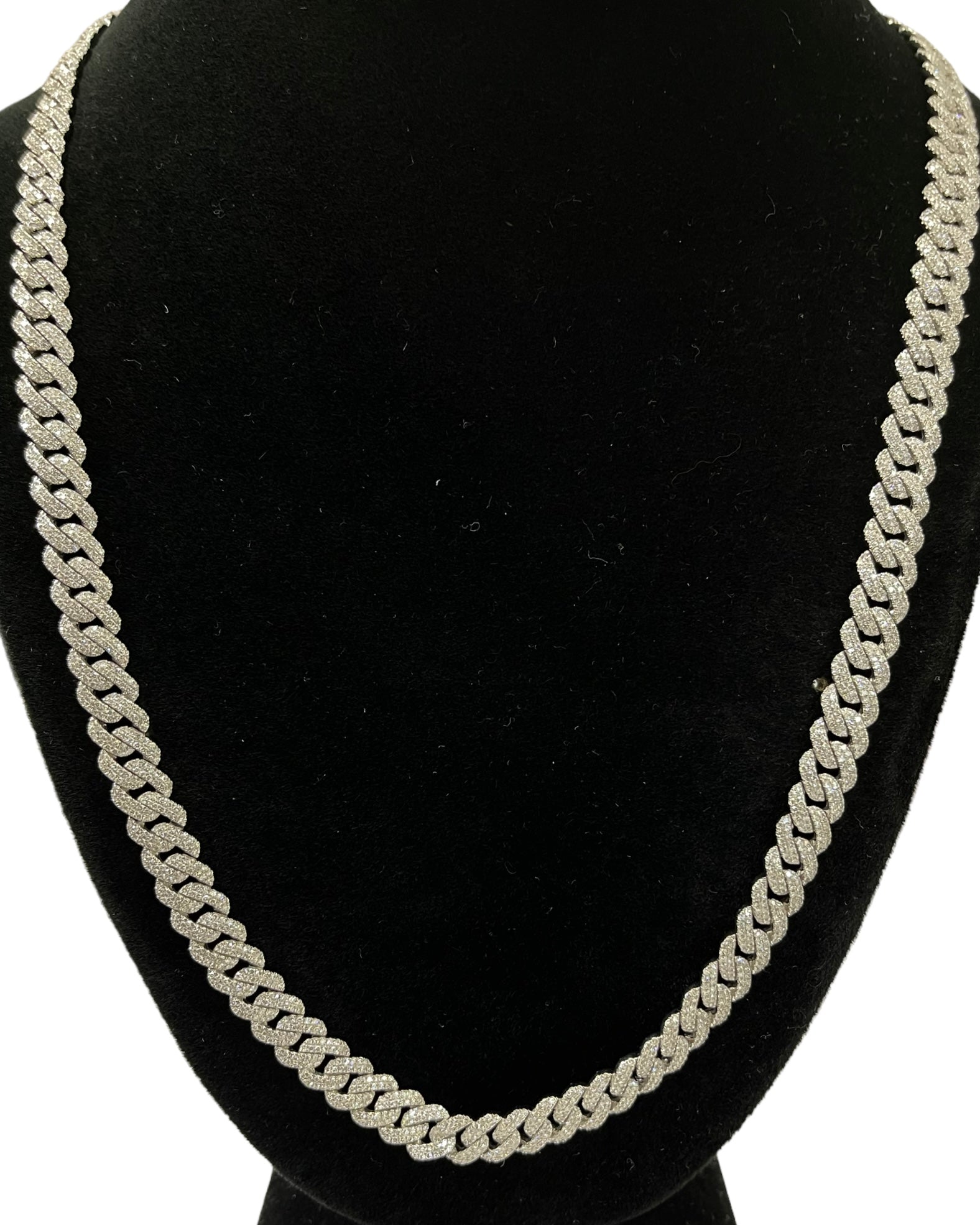 Cuban Link Round Brilliant Diamonds Chain Necklace White Gold 14kt
