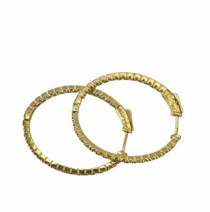Diamond Oblong Hoop Earrings In and Out Round Brilliants Diamond Yellow Gold