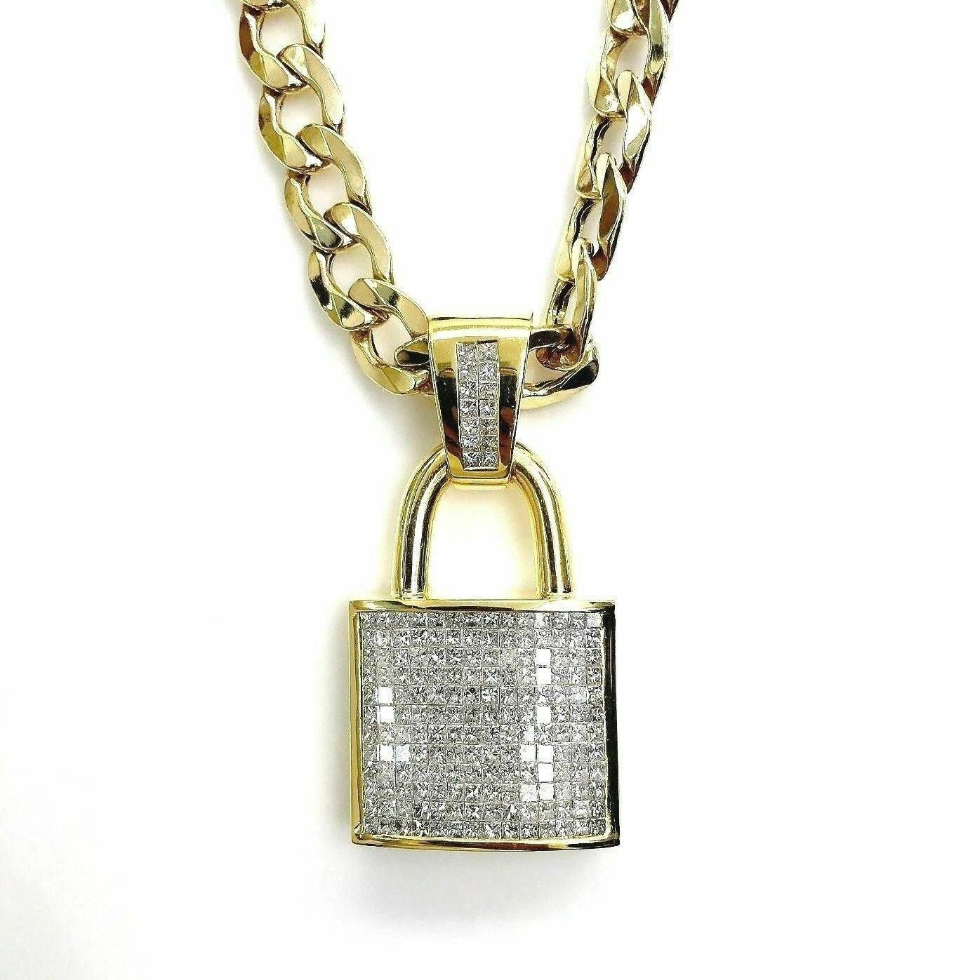10.05 Carats t.w. Custom Made Padlock Invisible Diamond Pendant 18K Yellow Gold
