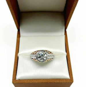 Antique Designed 1.55 Carats Old European Diamond Wedding Ring 1.25 Carat Center
