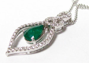 2.36 TCW Pear Shape Columbian Emerald & Diamonds Pendant Necklace 18k White Gold