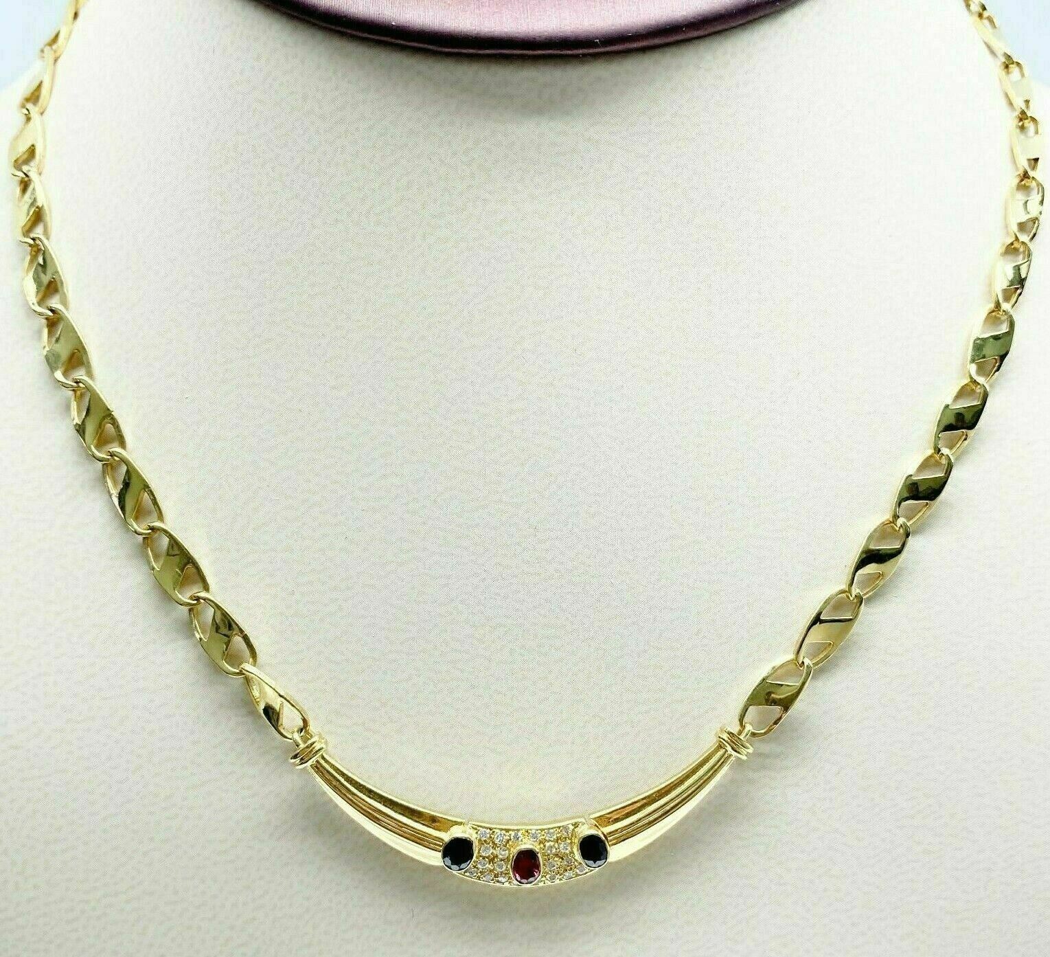 0.82 Carats t.w. Solid 18 Karat Yellow Gold Diamond Ruby and Sapphire Necklace