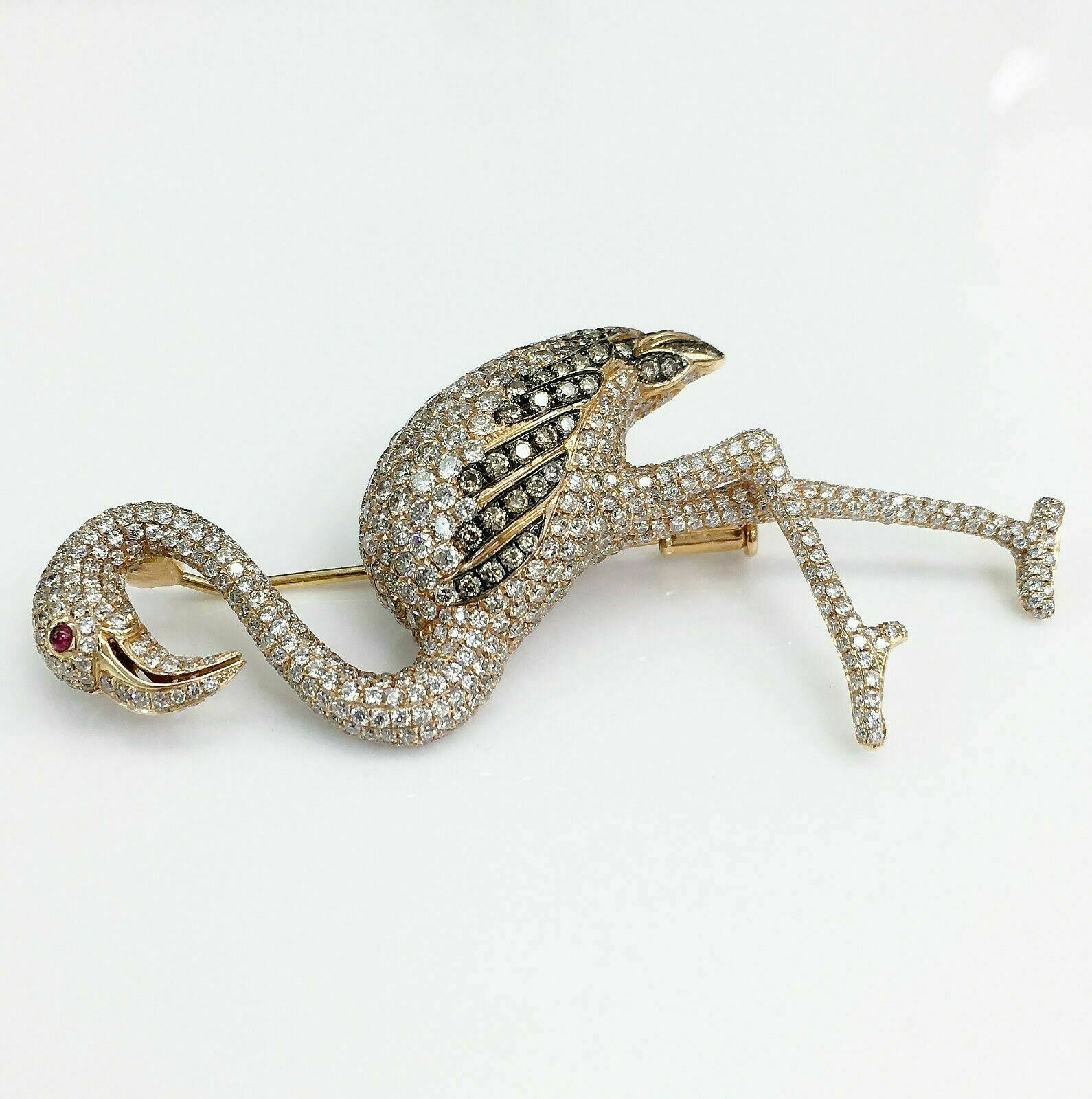6.65 Carats t.w. Custom Made Flamingo Diamond Pendant/Brooch 18K Rose Gold