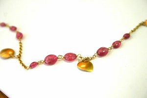 9.00 TCW 19" Natural Pink Sapphire String Pendant Necklace 14k Yellow Gold