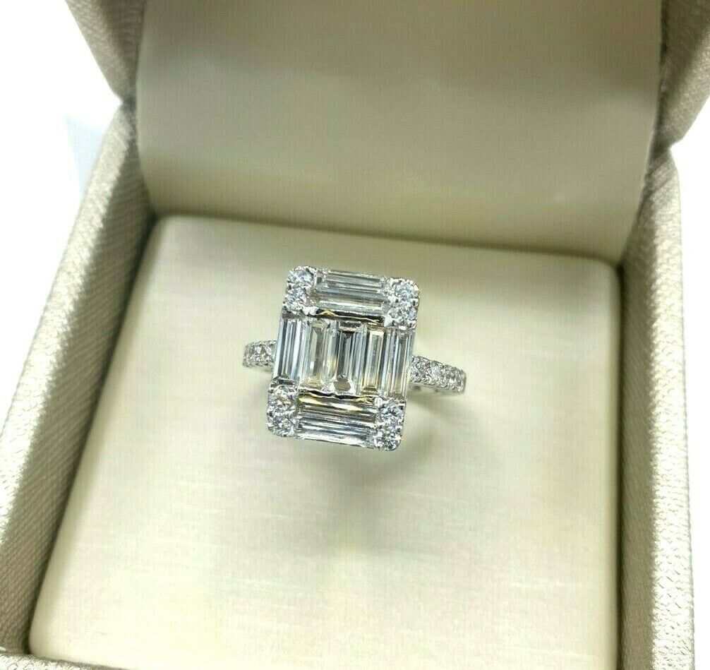 1.99 Carats Diamond Invisible Set Emerald Halo Wedding/Anniversary Ring 18K Gold