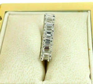 3.03 Carats Emerald Cut Diamond Eternity Band Ring Platinum 22 F- G VS Diamonds