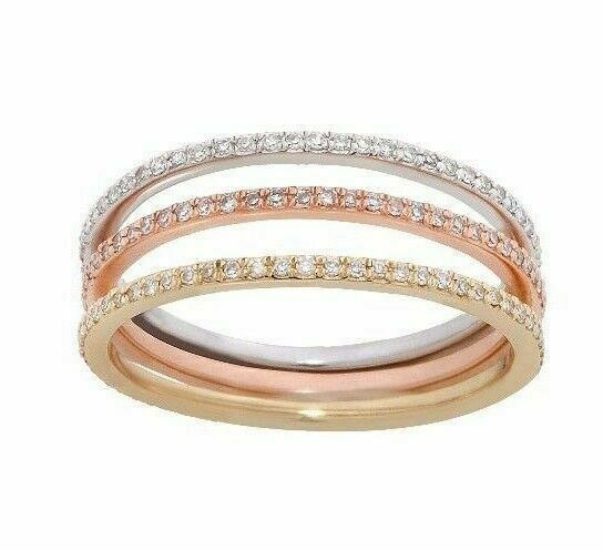 Stackable 3 Diamond Half Eternity Bands Set 14k White, Yellow, & Rose Gold