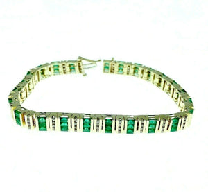 5.25 Carats t.w. Emerald and Round Diamond Tennis Bracelet 14K Yellow Gold 6MM