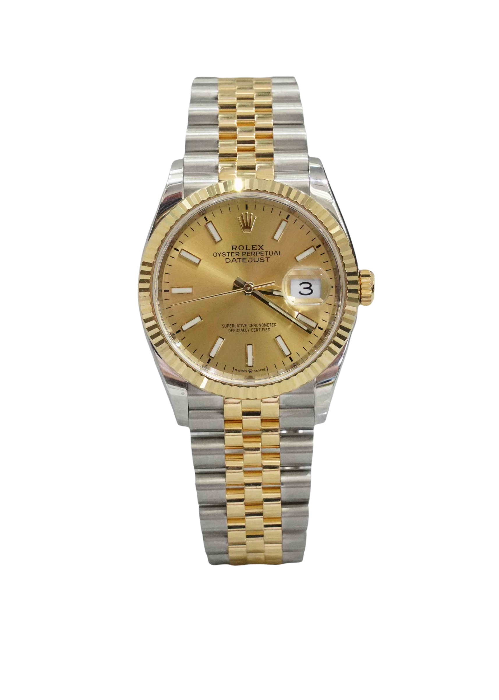 Rolex 36MM Datejust Watch 18K Yellow Gold Stainless Steel Ref: 126233