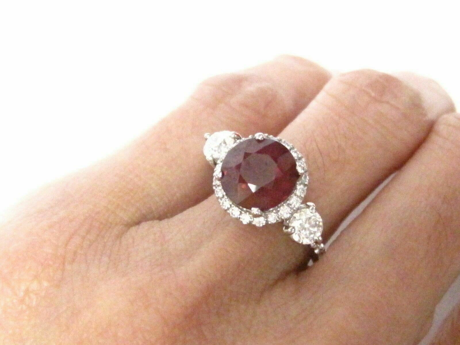 4.63 TCW Natural Three Roud Ruby w/ Diamond Accents Gem Ring 14k White Gold