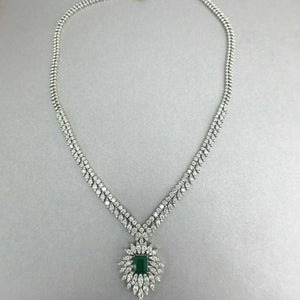 14.72 Carats t.w. Diamond and emerald Dinner Necklace 14K Gold 36 Grams