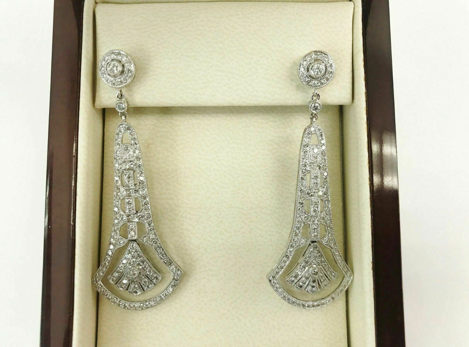 3.02 ct Diamond Dangle Drop Vintage Earrings in 18K White Gold