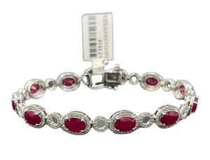 Ruby Oval Tennis Bracelet with Diamond Accents White Gold