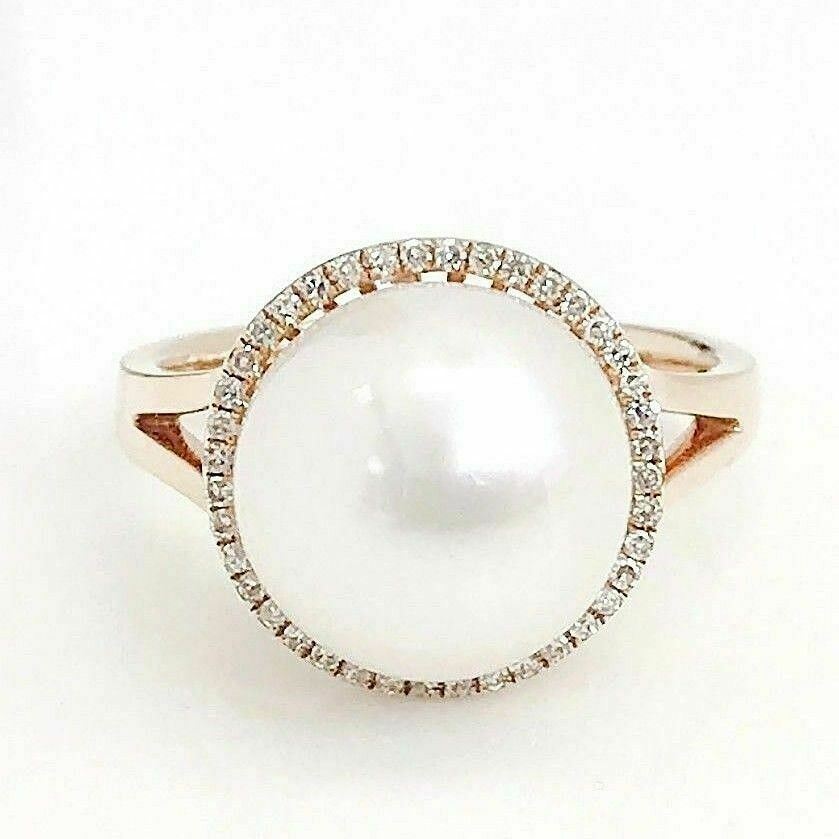 11 mm Pearl (Pink/White )Diamond Halo Ring 14K Gold (White/Rose)