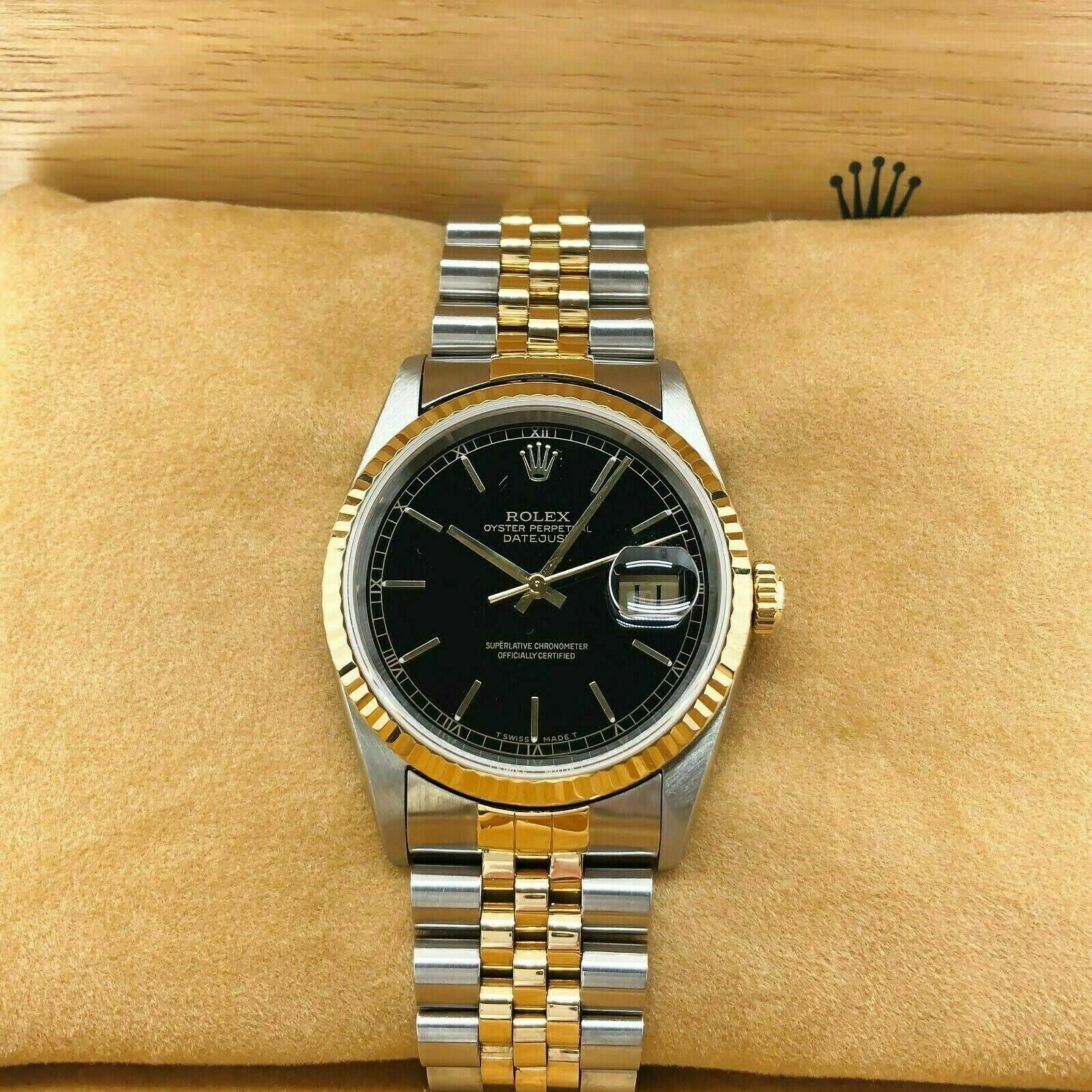 Rolex 36 MM Datejust Jubilee 18 Karat Yellow Gold Steel Watch Ref # 16233 Papers