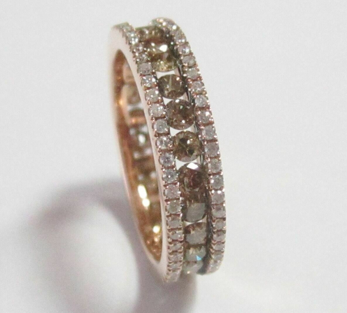 1.90Ct Natural Fancy Intense Brown Diamond Eternity Ring Size 7 14k Rose Gold