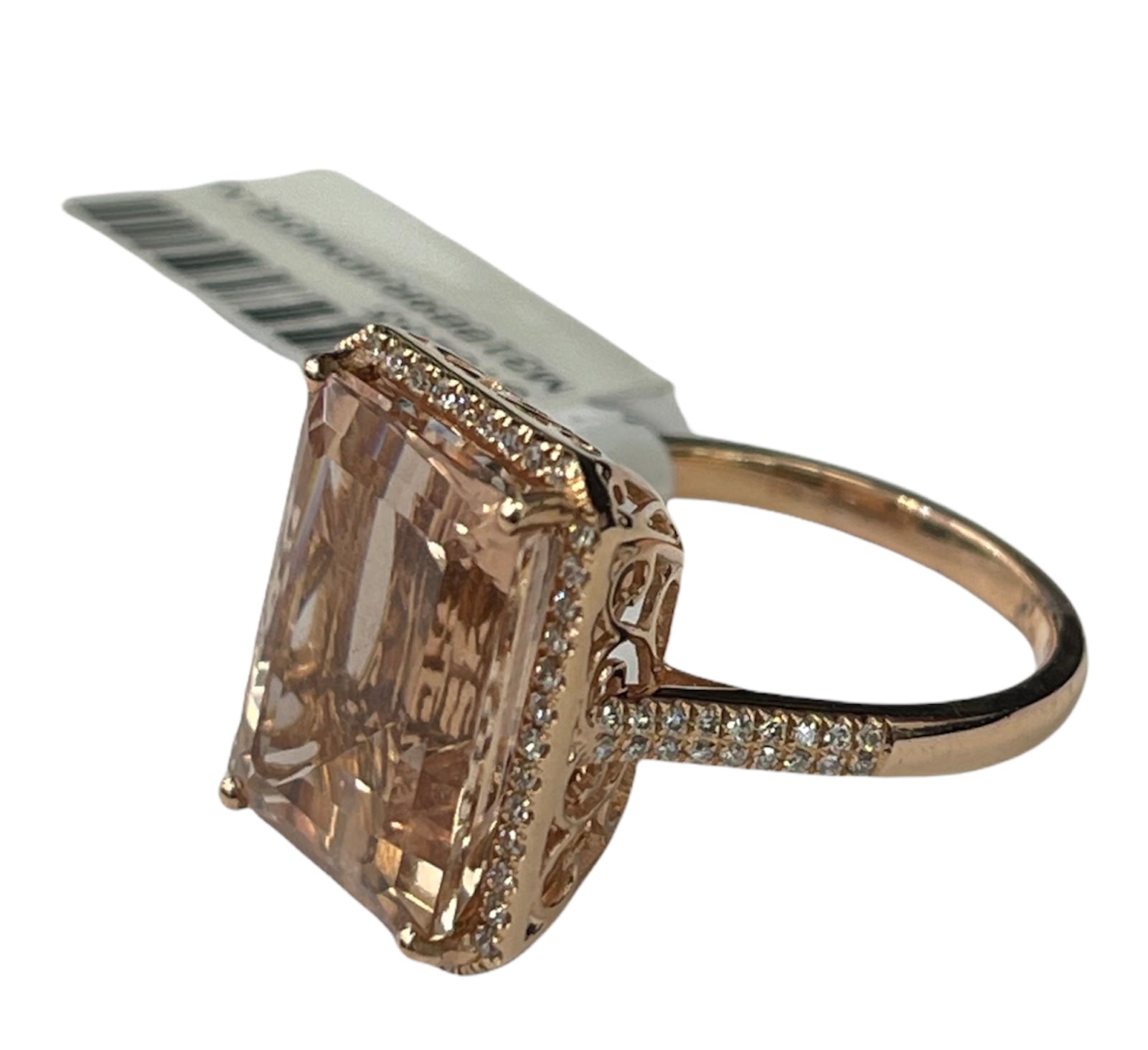 Morganite Gem Radiant Cut Diamond Ring Rose Gold 14kt