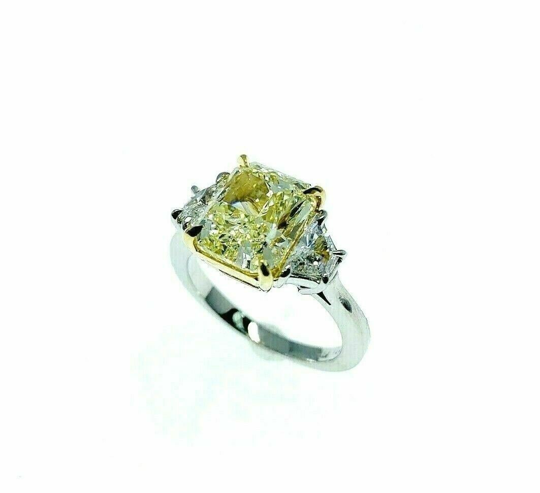 4.00Ct GIA Fancy Light Yellow VVS2 Radiant Cut Diamond Engagement Ring Plat 22k