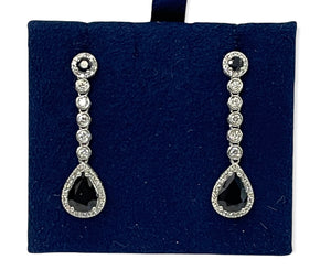 Sapphire Gem Diamond Drop Earrings White Gold 14kt