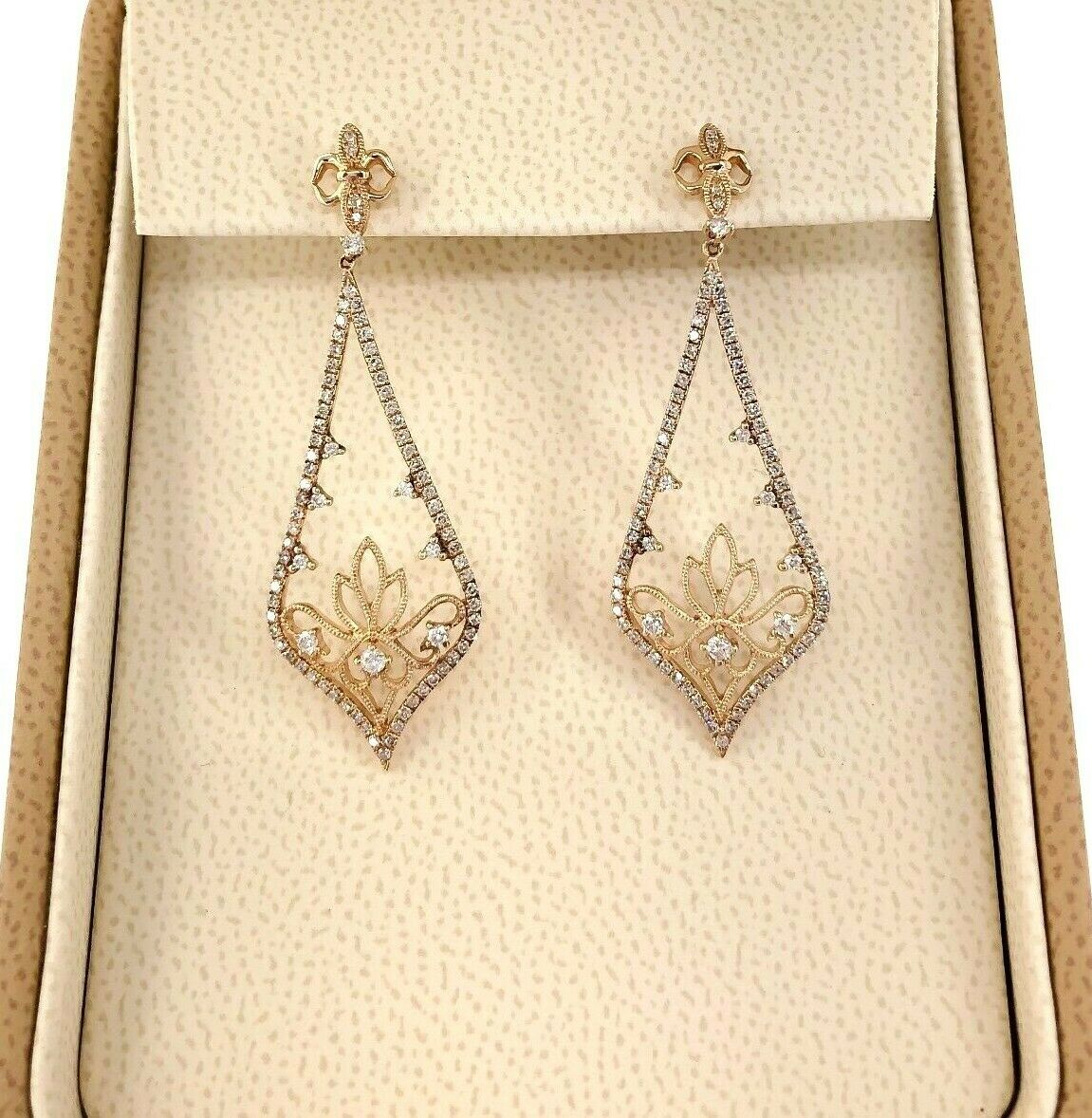 0.55 Carat t.w. Diamond Motif Dangle Earrings 18 Karat Rose Gold 1.75 Inch Drop