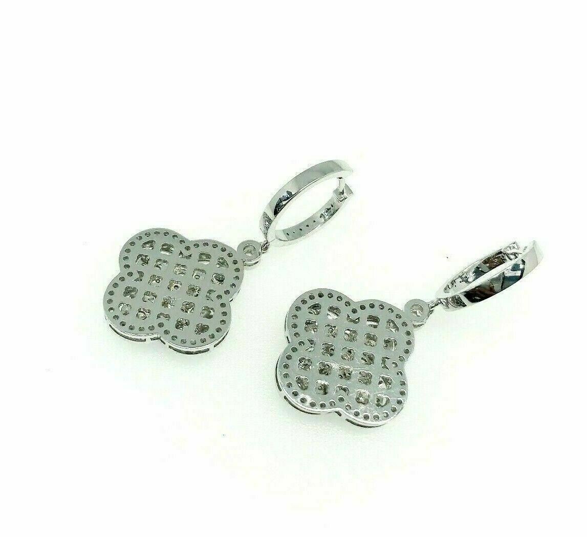 1.79 Carats t.w. Diamond Clover Dangle Earrings 14K White Gold 1.50 Inch Drop