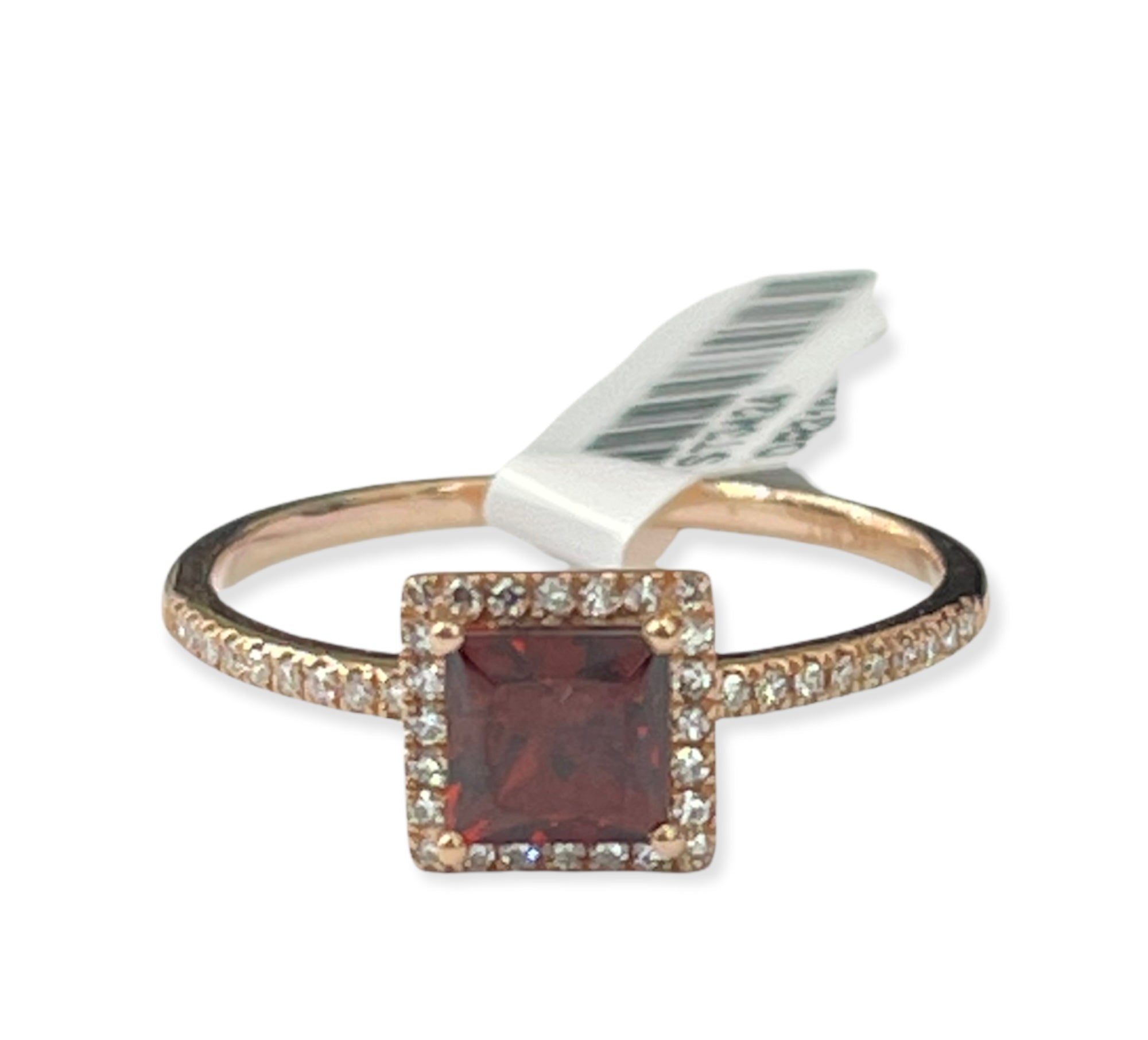 Garnet Solitaire Diamond Halo Ring with Accents Rose Gold 14kt