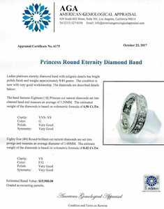 4.92 Carats Princess and Round Eternity Diamond Ring F VS VVS Diamonds Platinum