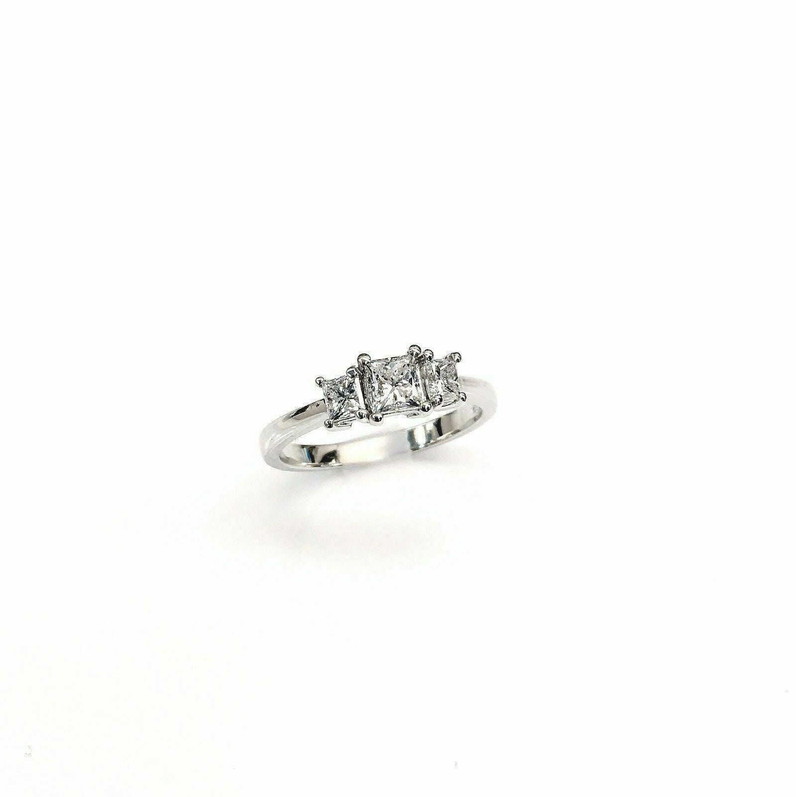 .96cts 3 Stone Princess Cut White Diamonds Engagement Ring Size 7.5 14k EGL USA
