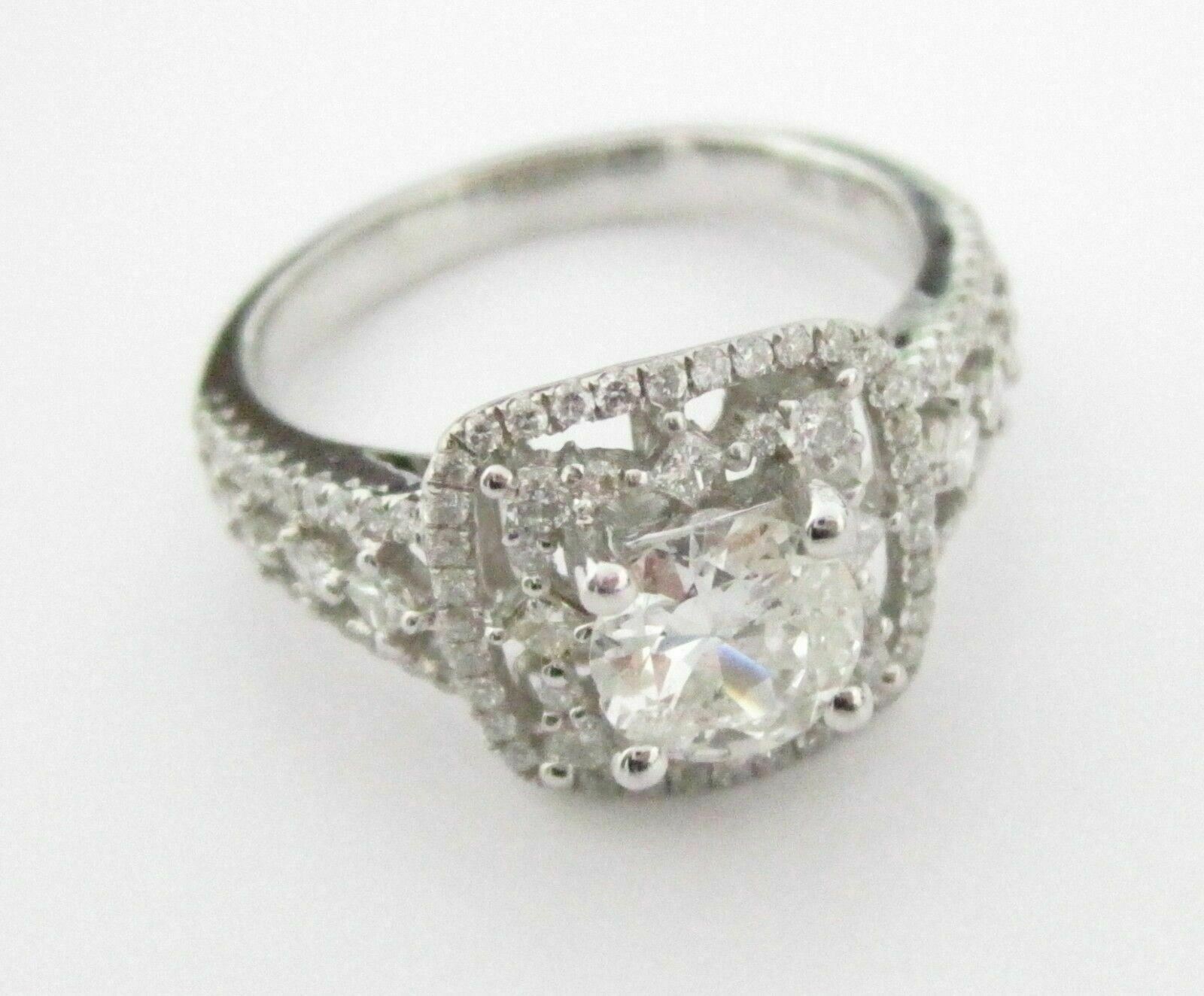 1.53 TCW Round Diamond Halo Art-Deco Engagement Ring Size 6.75 18kt White Gold