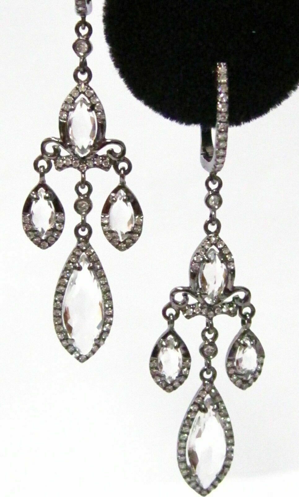 3.69 TCW Natural White Topaz & Diamonds Dangling Chandelier Earrings 14k WG