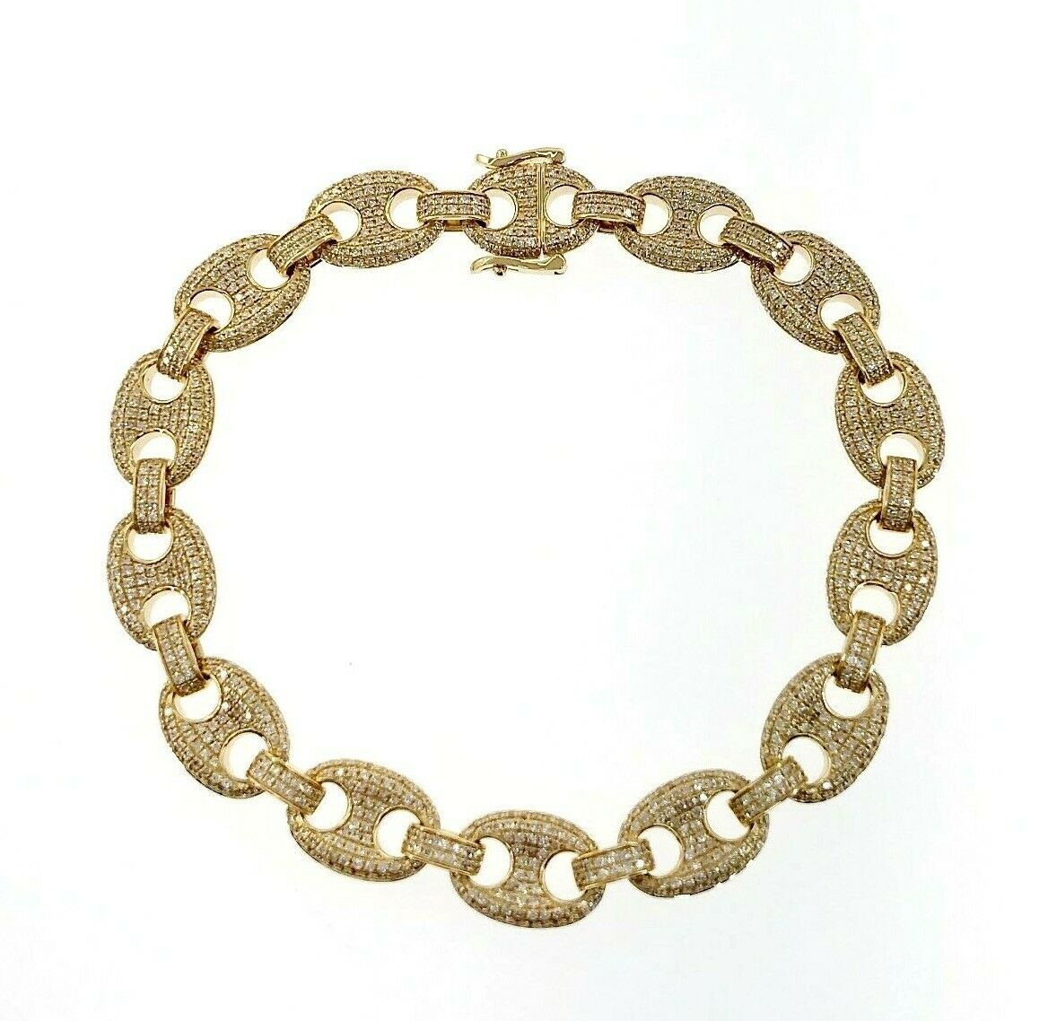 Men's 4.20 Carats Puffed Gucci Mariner Pave Set Round Diamond Bracelet 14K Gold