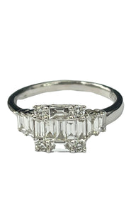 Baguettes Invisible Engagement Diamond Ring White Gold 18kt