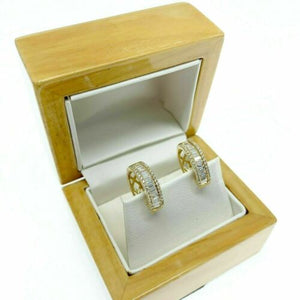 0.80 Carats Baguette and Round Diamond Huggie Hoop Earrings 18K Yellow Gold