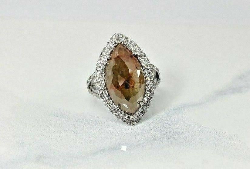 Fancy Orange/Gray color Diamond Ring - 14k White Gold
