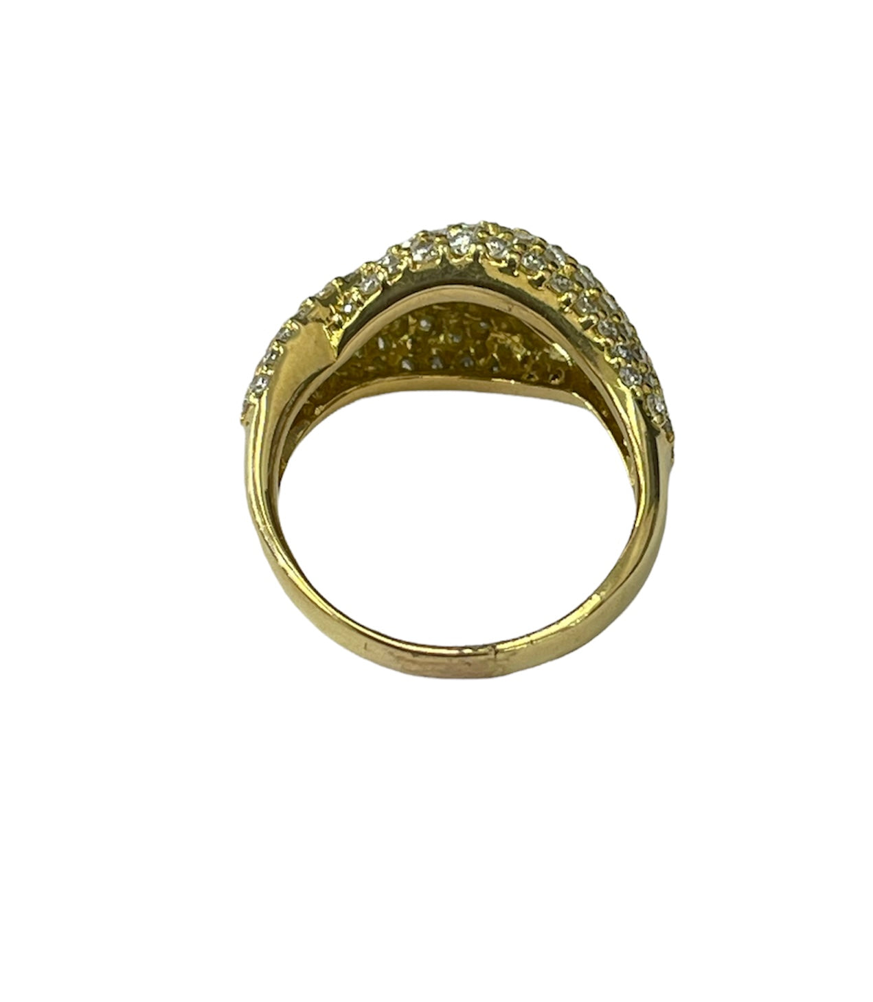 Micro Pave Round Brilliants Twist Diamond Ring Yellow Gold