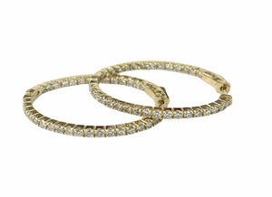 Diamond Oblong Hoop Earrings In and Out Round Brilliants Diamond Yellow Gold