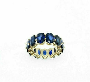 10.75 Carats t.w. Oval Blue Sapphires Custom Made Eternity Ring 14K Yellow Gold