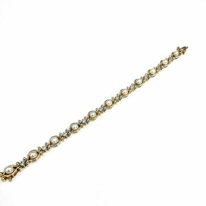 14K Yellow Gold Cultured Pearl Wedding Tennis Bracelet 22.6 Grams
