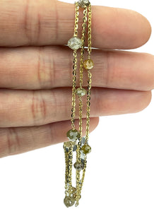 Rustic Green Diamonds String Necklace 8.70 Carats Yellow Gold 14kt