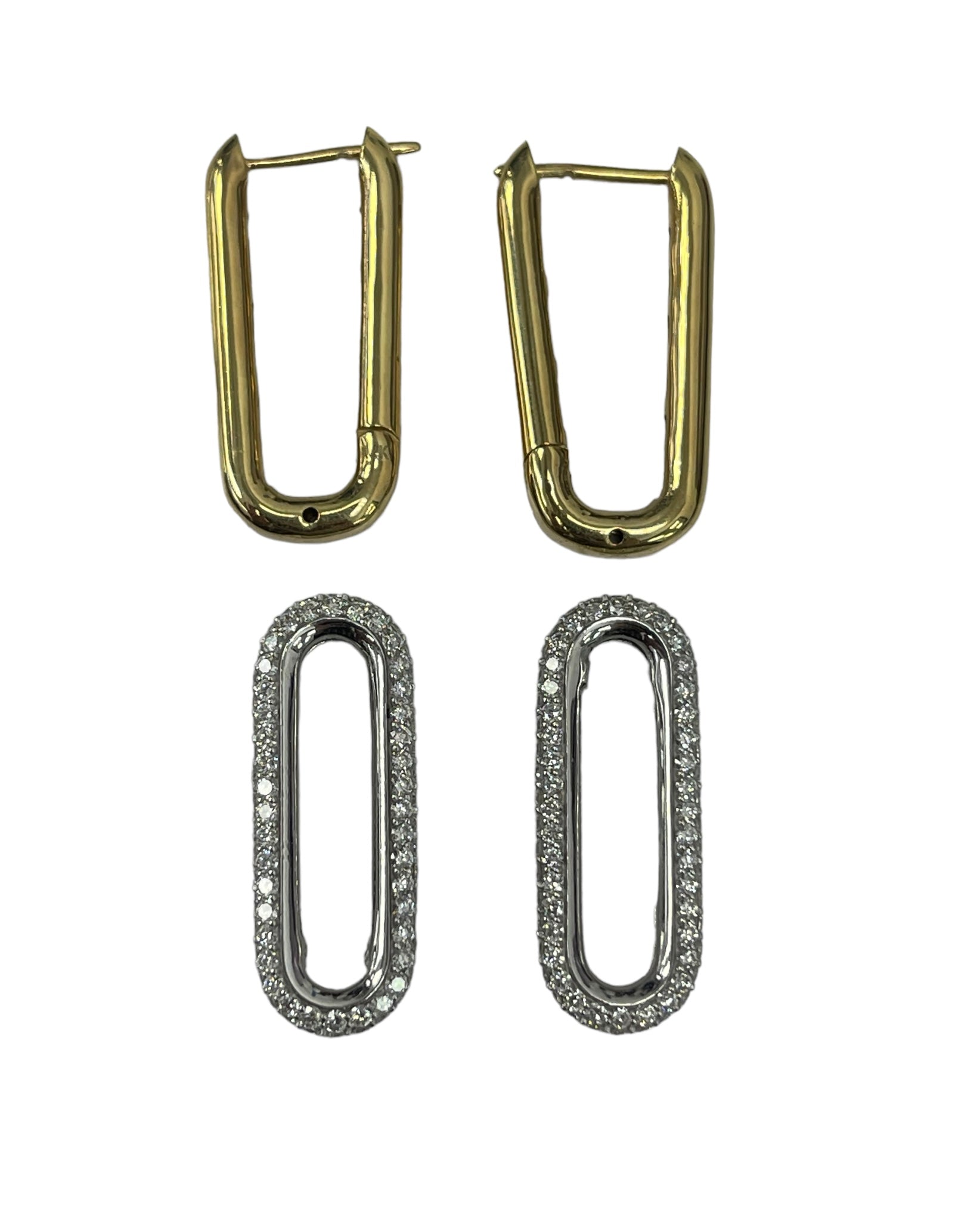 Paper Clip Link Diamond Dangling Earrings 14kt Two-Tone