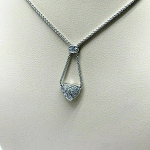 0.60 Carats Micro Pave Diamond Heart Necklace 14K Gold w 14K Chain Italian Made