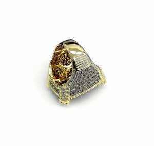 Large Smoky Quartz White and Chocolate Diamond Celebration Ring 18K Yellow Gold