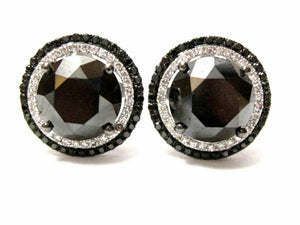 10.70 TCW Natural Round Black Diamond Stud Earrings 18k White Gold Not Enhanced