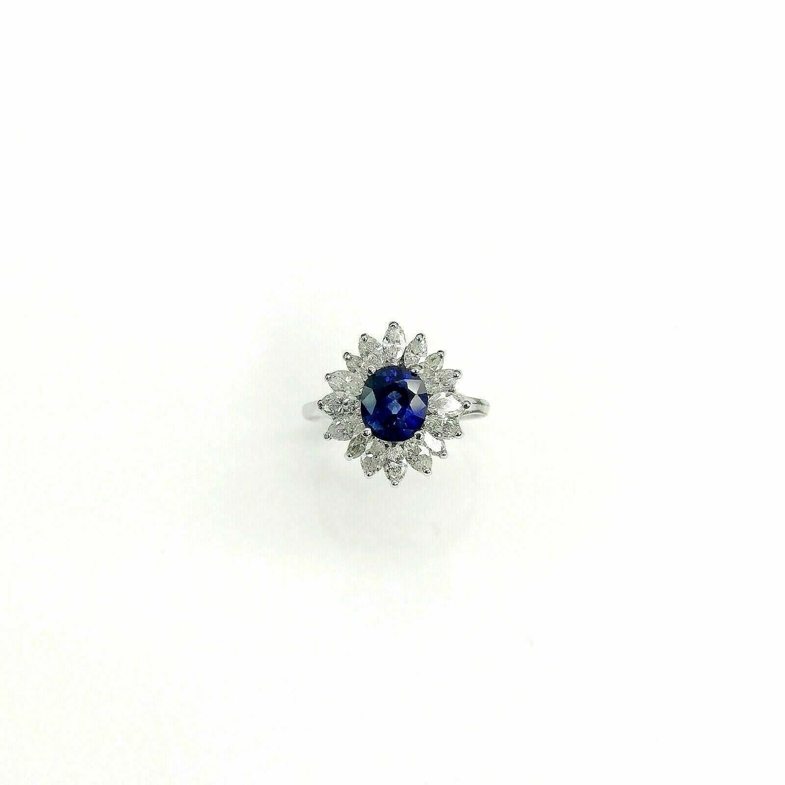 2.60 Carats t.w. Diamond and Sapphire Cocktail Ring 14K Gold 1.20 Carat Sapphire