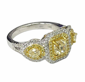 Radiant and Pear Natural Fancy Yellow Diamond Ring 18kt