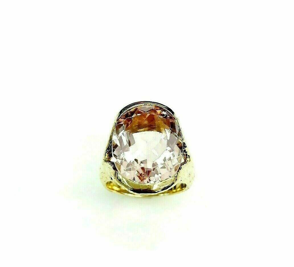 12.99 Carats Oval Morganite Split Hammered Finish Ring 18K Yellow Gold