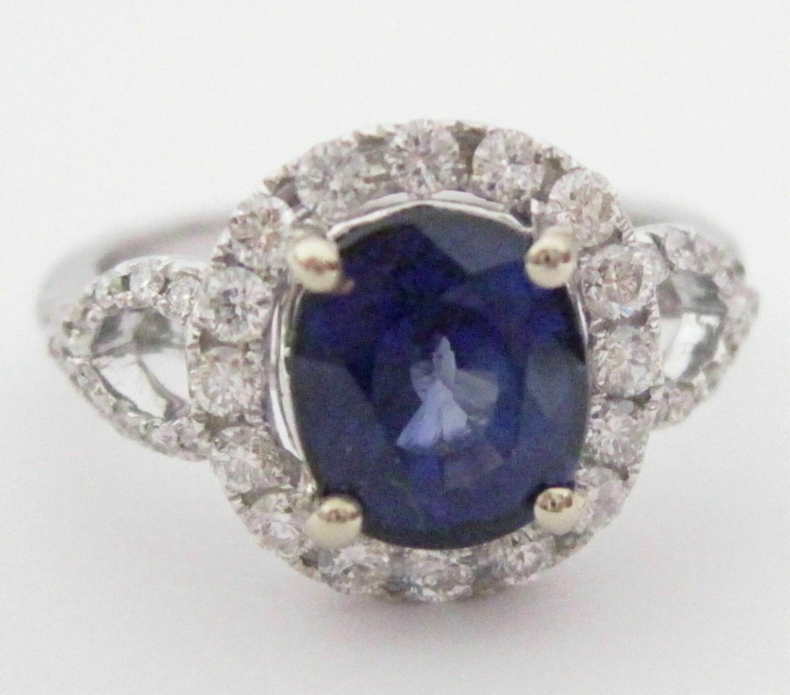 3.18 TCW Natural Blue Sapphire & Diamond Accents Ring Size 6 14k White Gold