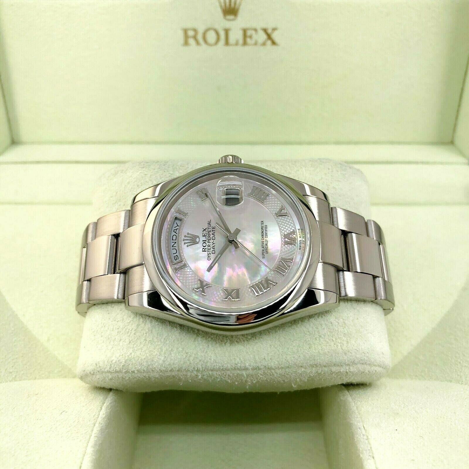 Rolex Day Date President 18K White Gold 36mm Watch 118209 DQ Set Factory MOPDial