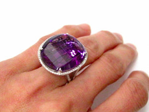 24.66 TCW Natural Round Amethyst & Diamond Accents Cocktail Ring Size 7 14k Gold