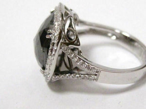 FINE Oval Natural Black Diamond Anniversary Ring 14kt White Gold